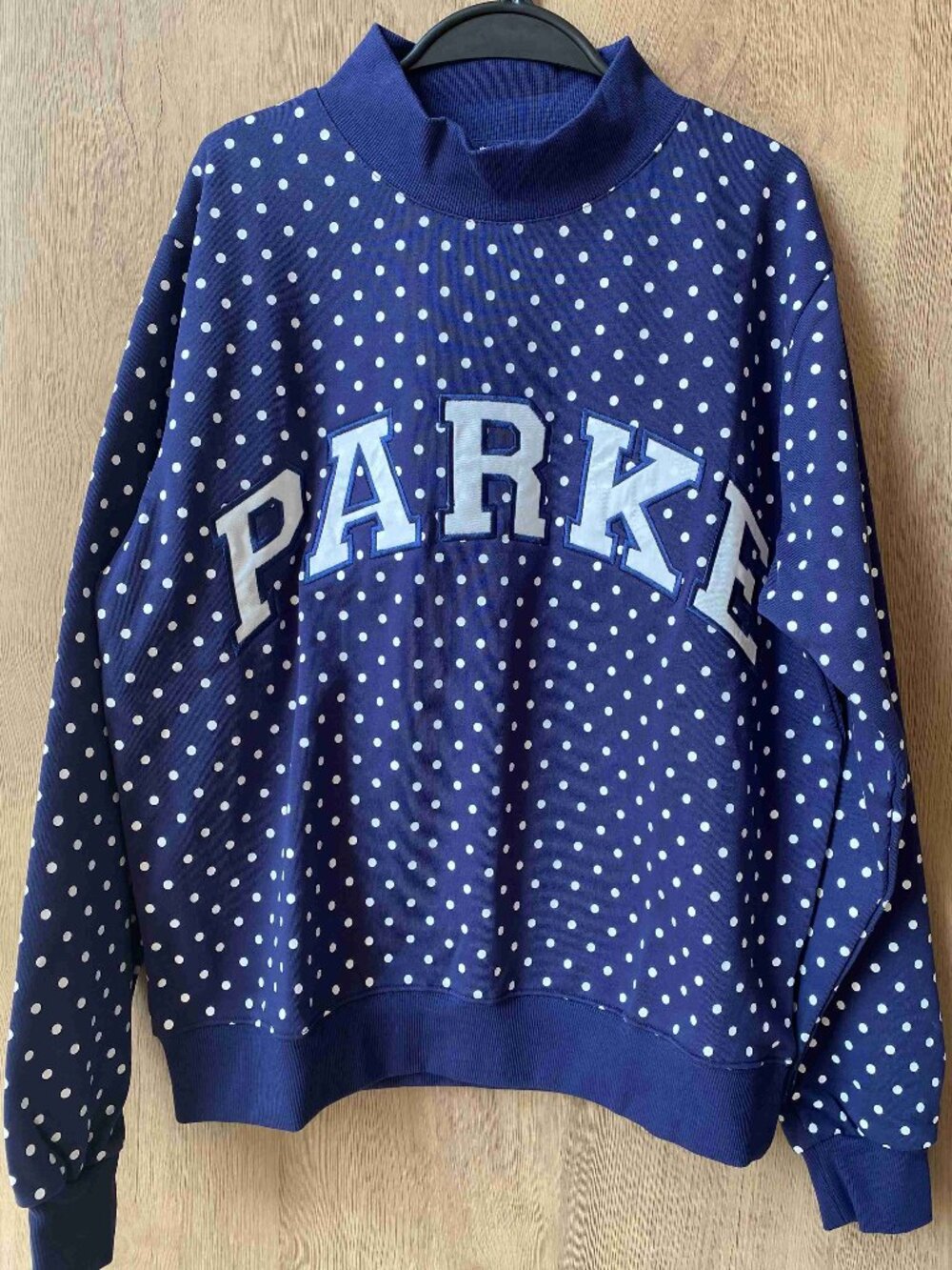 PARKE Navy Polka Dot Mock Neck Sweatshirt